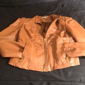 Camel faux leather gold hardware jacket